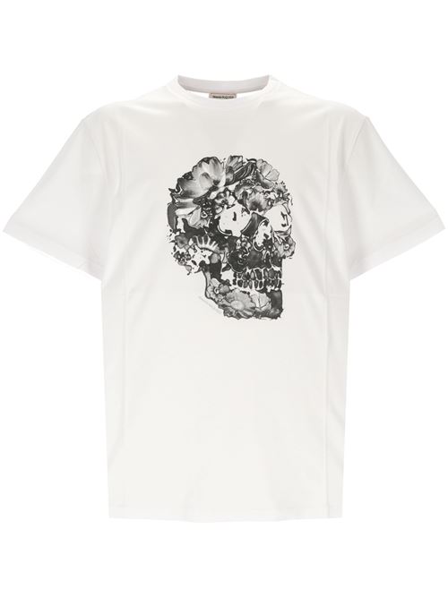 T-shirt bianca con teschio ALEXANDER MCQUEEN | 794575QTABM0972